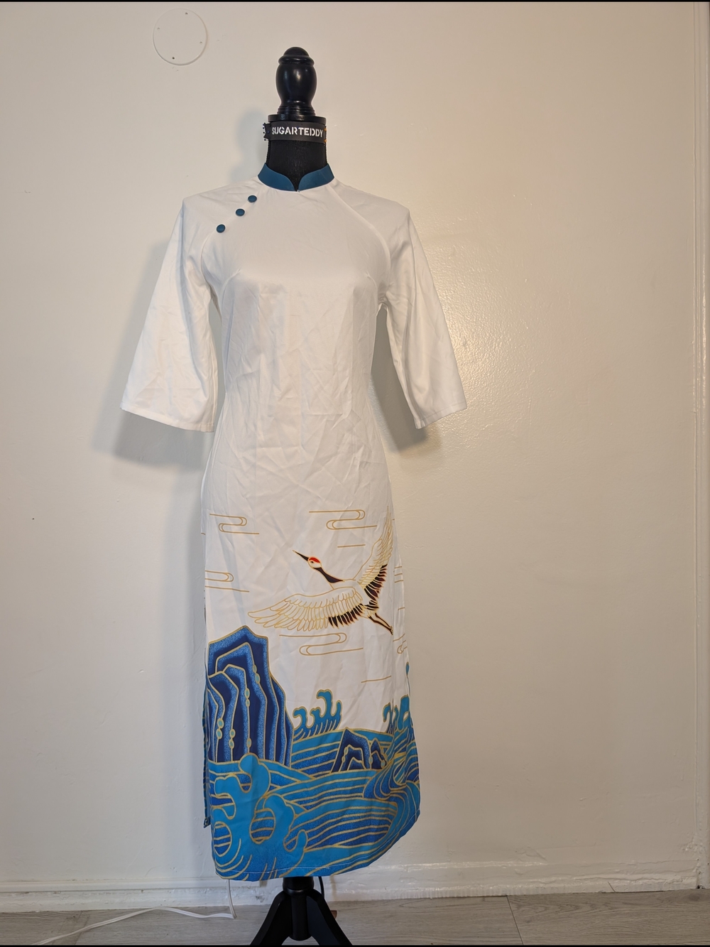 Ao Dai Bundle 3/$30 Vietnamese Dress Quarter Sleeve White Crane Midi Dress